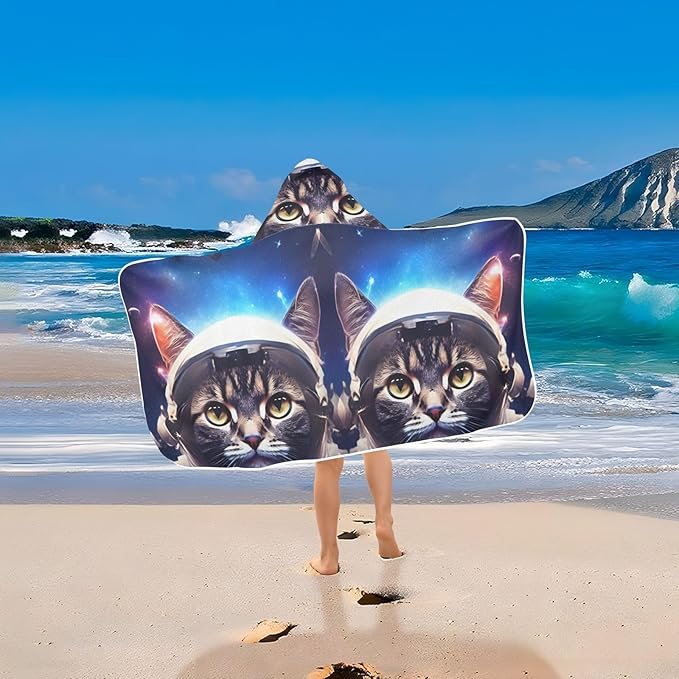 Hooded Towel for Kids Cat in an Astronaut Suit Beach Wrap Bath Towels 50x23.5in
