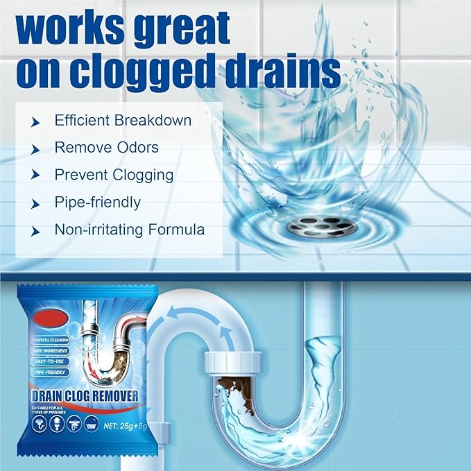 Household Drain Cleaner Powder, Quickly Dissolves Hair Grease Clogs In 30 Minutes, Suitable For All Standard Pipes(3 boxes)