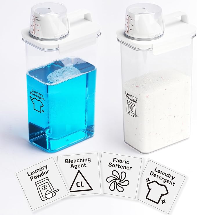 Laundry Detergent Dispenser-2 Pack, 78 oz Detergent Dispenser with 4 Removable Labels, Laundry Soap Dispenser for Laundry Room Organization and Storage, BPA Free & PET Plastic Clear