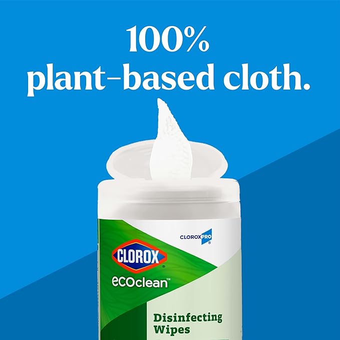 CloroxPro Clorox EcoClean Disinfecting Wipes, Multipurpose 100% Plant Based Cleaning Cloths, Antibacterial Disinfectant, Safe for Multi Surface Use, 75 Count