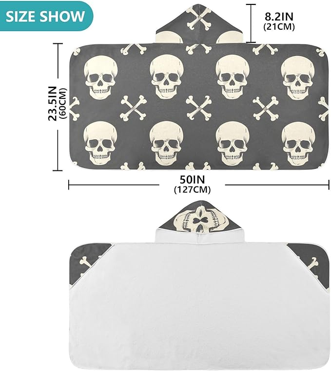 SUABO Kids' Bath Towels Skull and Crossbones Hooded Towels for Boys Girls,Toddler Towels Multi-Purpose for Beach,Pool and Bathroom,23.5" x 50", Soft and Highly Absorbent