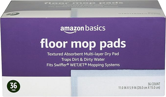 Amazon Basics Floor Cleaning Wet Mopping Pads, Super Absorbent, Fits Swiffer WetJet Mopping Systems, 36 Count