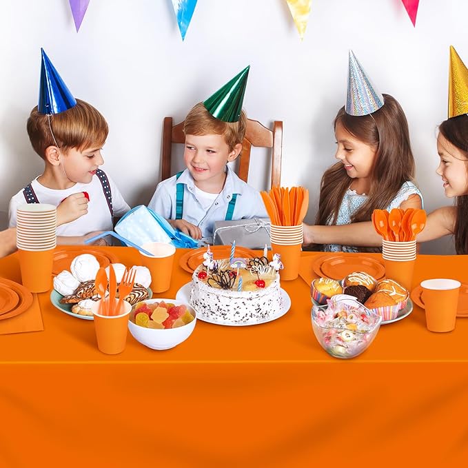 Kochorie 169 Pieces Orange Party Supplies Disposable Dinnerware Set Include Plates and Cups Napkins Plastic Forks Knives Spoons Tablecloth for Wedding Birthday Party Decorations, Serve 24 Guests