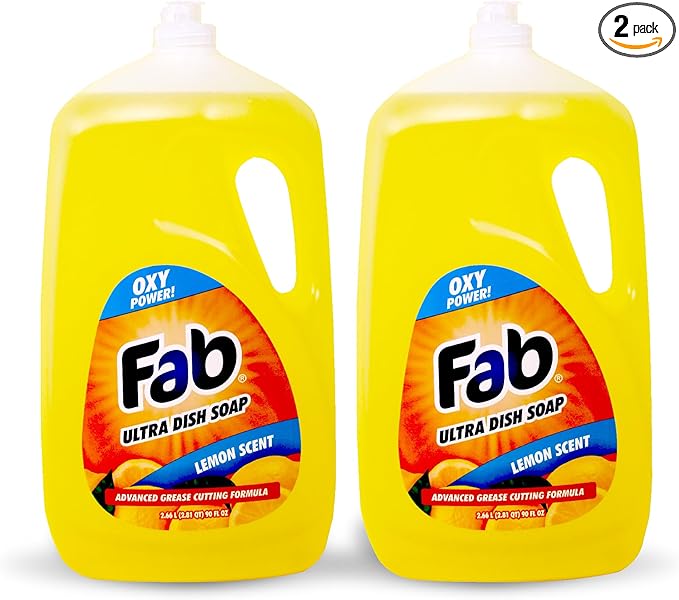 La's Totally Awesome Fab Liquid Dish Soap, Lemon Scent, 90 fl oz (Pack of 2) – Powerful Grease-Cutting Dish Liquid, All Purpose Dish Soap