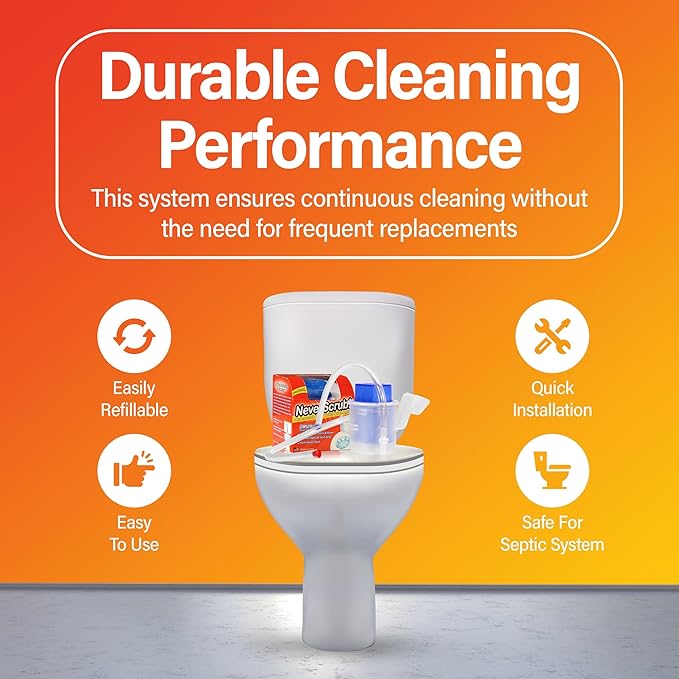 Self Cleaning Toilet System - Automatic Toilet Bowl Cleaner with Starter Cartridge, Lasts Up 3 Months Continuous Cleaning + 3 Refill Cartridges