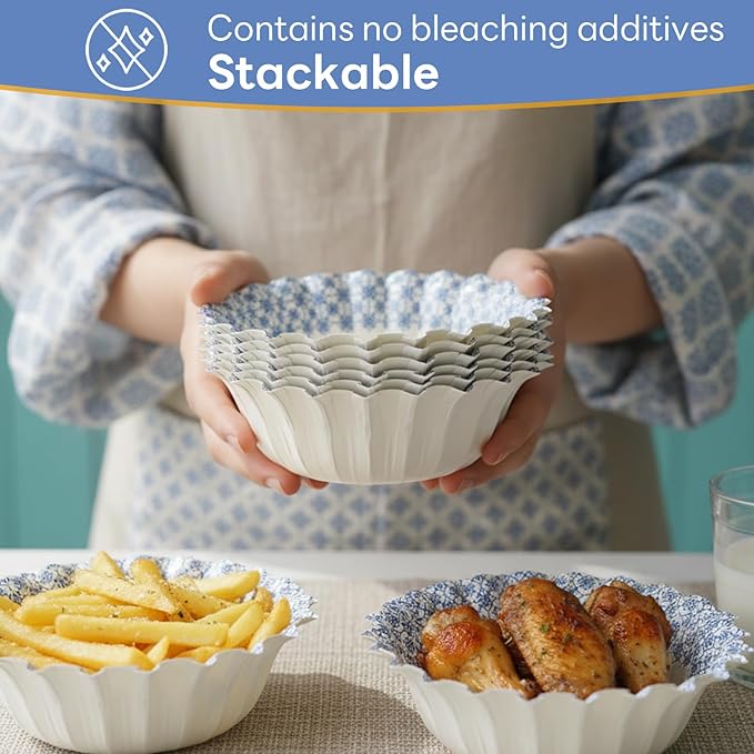 30 Pcs Small Paper Bowls, 8oz Floral Disposable Soup Bowl, Heavy Duty Printed Disposable Bowls For Snack,Dessert,Ice Cream,Salad, Party & Everyday Use(Blue Grid Pattern)