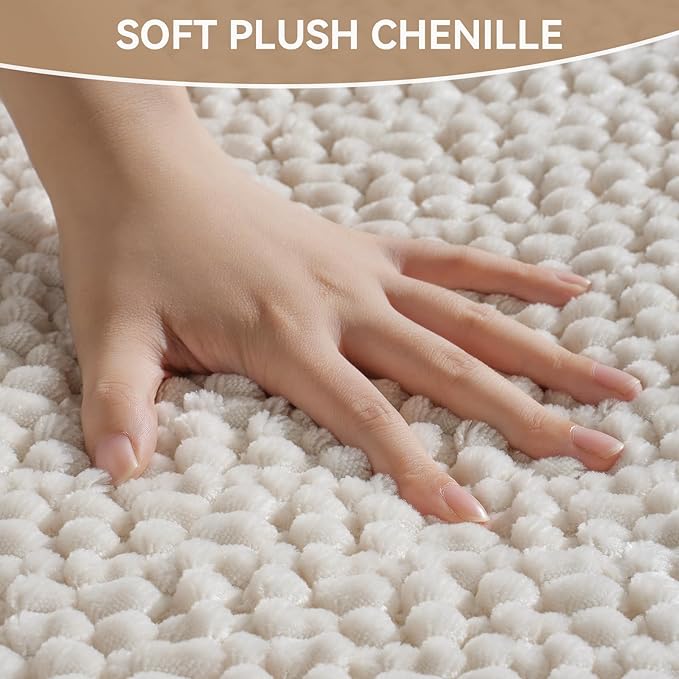 Bathroom Rugs Mat 20x32, Extra Soft Absorbent Chenille Bath Rug, Non Slip PVC Backing Washable Quick Dry Bath Mats for Bathroom Fit Under Door, Tub, Shower, Sink, Home Decor Accessories Beige
