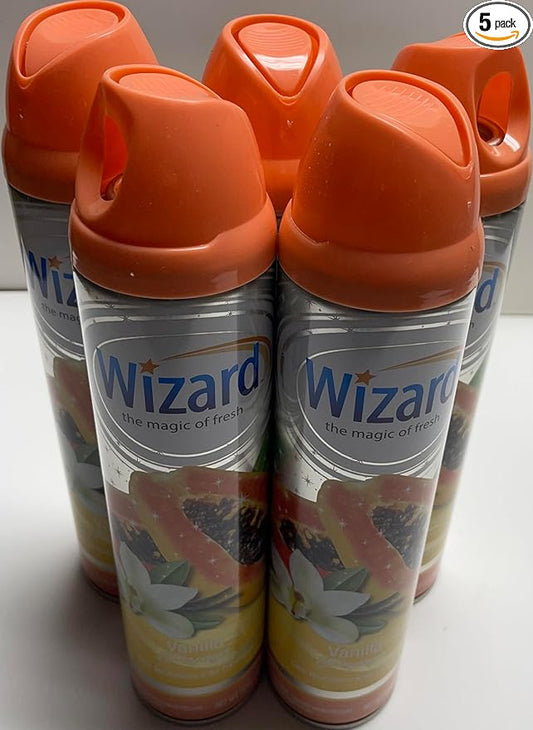 Wizard The Magic of Fresh | Odor Neutralizer & Air Freshener - 10 Oz. Vanilla papaya (Pack of 5) (Packaging May Vary)