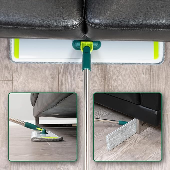 Pine-Sol Flat Microfiber Mop - Wet/Dry Floor Cleaning Tool with 2 Reusable Mopping Pads - Multi-Surface for Dusting Hardwood, Laminate, Tile - Extendable Stainless Steel Handle with Swivel Head