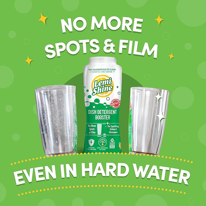 Lemi Shine Dish Detergent Booster, Hard Water Stain Remover, Multi-Use Citric Acid Cleaner (24 oz Container, 1 Bottle)
