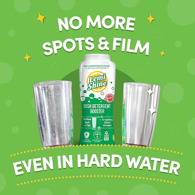 Lemi Shine Dish Detergent Booster (24 oz 2-Pack) and Rinse Aid (25.35 oz) - Hard Water Stain Removers