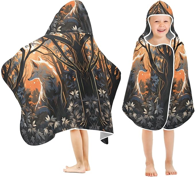 Hooded Towel for Kids Dreamy Fox in The Forest Beach Wrap Bath Towels 50x23.5in