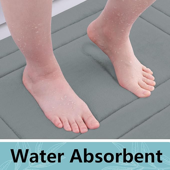 Arotive Memory Foam Bathroom Rug Mat 24x16, Ultra Soft and Absorbent Bath Mat, Machine Wash Dry, Comfortable Bath Rug Carpet for Bathroom Floor, Tub and Shower, Grey