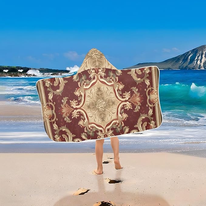 Hooded Towel for Kids Elegant Tribe Floral Beach Wrap Bath Towels 50x23.5in