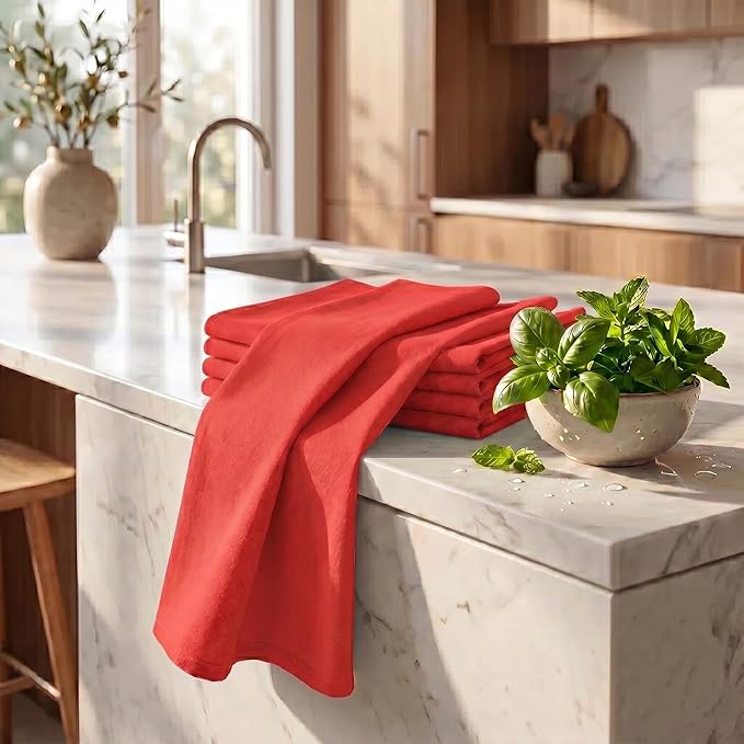 Urban Villa Kitchen Towel100% Cotton Red Color Dish Towels for Kitchen Size 20x30 inches (Set of 6) Highly Absorbent Multiuse Dish Cloths with Hanging Loop Quick Drying Soft Premium Hand &Tea Towels