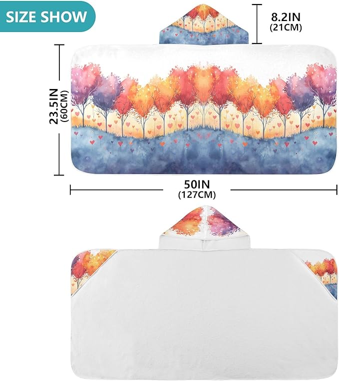Hooded Towel for Kids Trees with Colorful Leaves Beach Wrap Bath Towels 50x23.5in