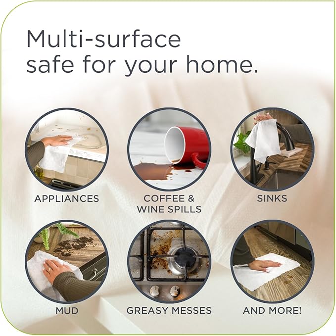 Tough Messes Cleaning Wipes, Plant-Based Multi-Surface Home & Kitchen Wipes, Plastic-Free, Gentle, Safe on Hands, 30 Count