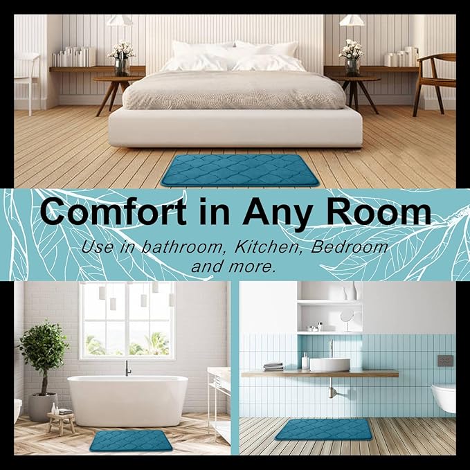 OLANLY Memory Foam Bath Mat Rug 47x17, Ultra Soft and Absorbent Bathroom Rugs, Non-Slip, Comfortable, Machine Washable Bath Carpet for Bathroom Floor, Shower and Home Decor Accessories, Peacock Blue