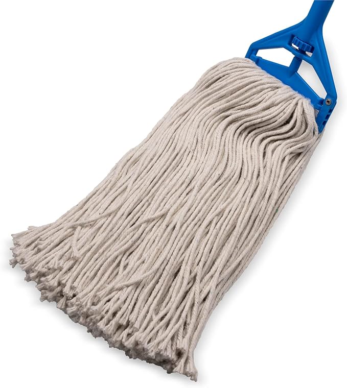 SPARTA Flo-Pac Cotton Mop Head, Cut-End, Narrow Band with White Band for Organized Cleaning, 44 Inches, Tan