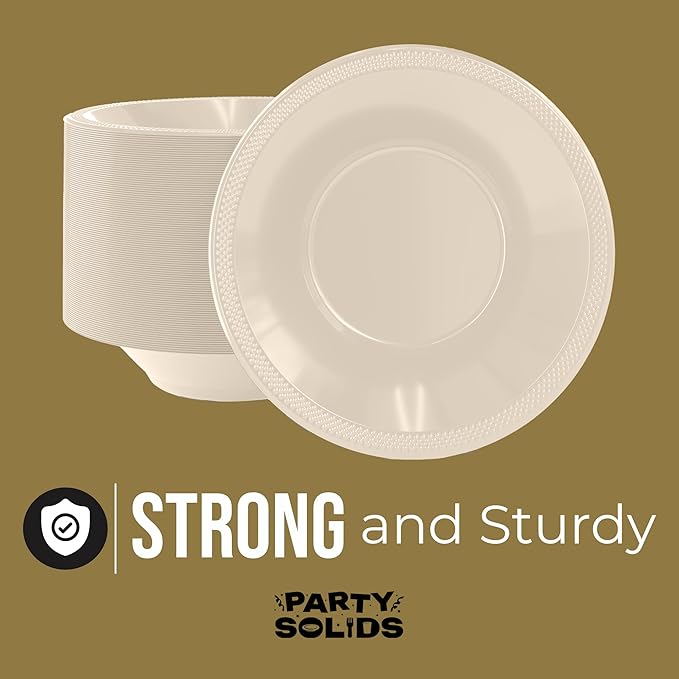 Party Solids 12 Oz Ivory Plastic Bowls Disposable Bowls for Hot Food Soup 50 Pcs - For Soup, Salad, Cereal, Desserts & Party Supplies