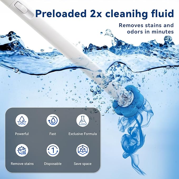 2-Pack Disposable Toilet Bowl Cleaner Wand Kit, Wall-Mounted Space-Saving Brush Set with 56 Preloaded Fluid Refills for Multi-Bathroom & RV Deep Cleaning