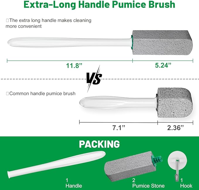 Pumice Stone Toilet Bowl Cleaner,Pumice Stone with 11.8 Inch Long Handle for Toilet,Bathtubs, Grills,Swimming Pools,Sinks Cleaning (2 Pack)