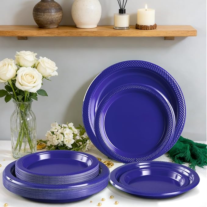 40 Pcs Royal Blue Plastic Plates for Patriotic Day, Blue Disposable Plates Heavy Duty, 20-9" and 20-7" Blue Plates for Graduation, Memorial Day, 4th of July