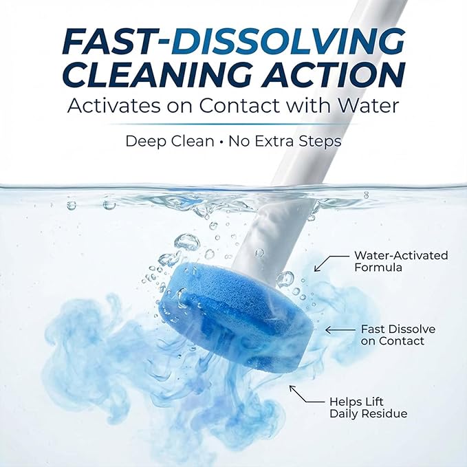Disposable Toilet Bowl Cleaner Wand, Toilet Scrubber Kit with Self-Cleaning Disposable Pads – No Pre-Rinse (8Pcs Brush Heads)
