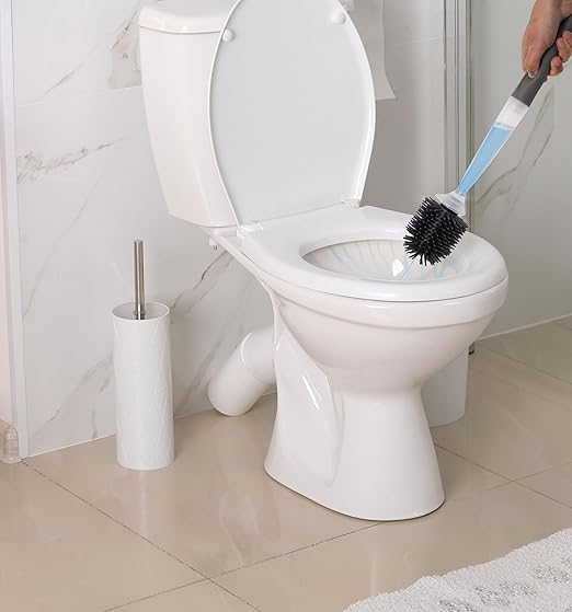 Soap Dispenser Toilet Brush — Leakproof, Refillable Built-in Soap Dispenser, Ventilated Holder, No-Drip Design