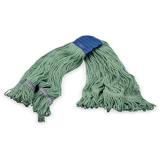 SPARTA Flo-Pac Cotton Mop Head, Loop-Ended, Wide Band with 5" Blue Band for Organized Cleaning, X-Large, Green, (Pack of 12)