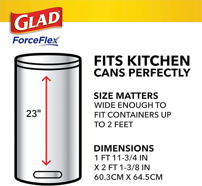 Glad ForceFlex Trash Bags 13 Gallon Gain Lemon Zest | Tall Kitchen | Drawstring | Dual Layer Protection | 40 Count, Pack of 6