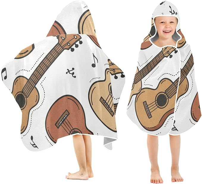 SUABO Kids' Bath Towels Music Guitars Ukuleles Hooded Towels for Boys Girls,Toddler Towels Multi-Purpose for Beach,Pool and Bathroom,23.5" x 50", Soft and Highly Absorbent