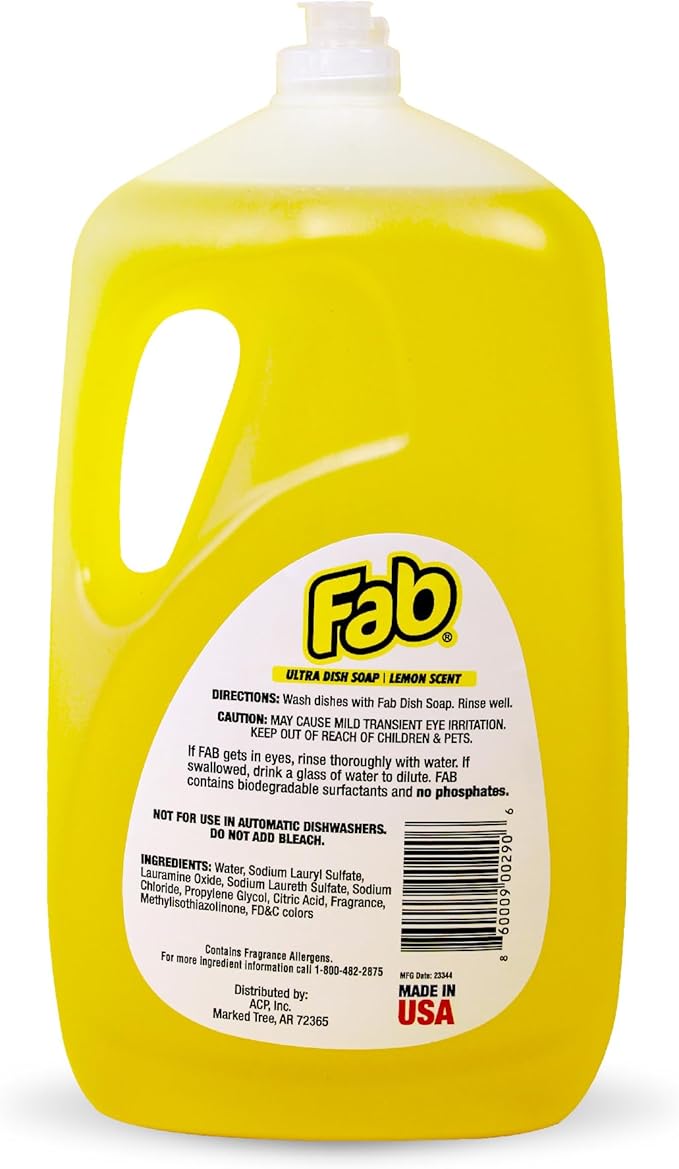 La's Totally Awesome Fab Liquid Dish Soap, Lemon Scent, 90 fl oz (Pack of 2) – Powerful Grease-Cutting Dish Liquid, All Purpose Dish Soap
