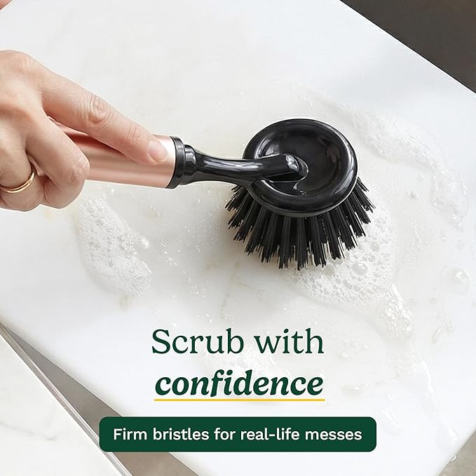 Cuisinart Dish Brush with Handle 2 Pack – Kitchen Scrub Brush for Dishes, Pots & Pans, Non-Scratch Dish Scrubber, Firm Bristles for Sink & Cookware, Comfortable Grip for Everyday Cleaning
