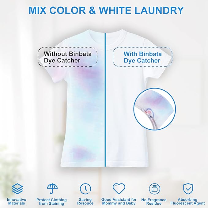 Binbata Color Grasper for Laundry 110 Count, Fragrance Free Dye Catcher Essential for Home Use, Dye Guard Grabber Sheets for Laundry in-Wash Sheets