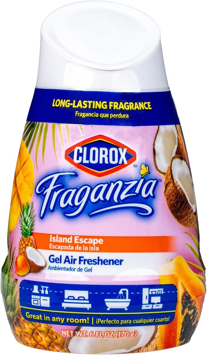 Clorox Fraganzia Gel Air Freshener Cone, Hawaiian Escape Scent - No-Plug, Battery-Free Air Freshener for Small Rooms, Closets, Kitchens, Bathrooms, Offices and More, 6 Ounce