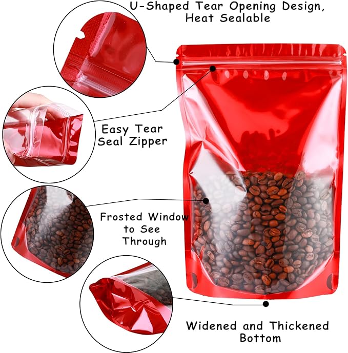 150 Pcs Mylar Bags for Food Storage, 5x8 Mylar Bag with Window Stand Up, Small Holographic Resealable Bags Smell Proof Bag Food Packaging for Small Business Freeze Dried Candy Jewelry Foil Packaging