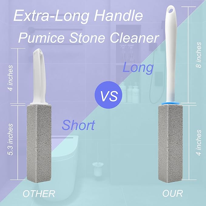 10 Pack Toilet Pumice Stone with Extra Long Handle, Pumice Stone for Toilet Cleaning, Toilet Bowl Cleaner, Removing Hard Water for Toilet, Sink, Tile and Pool, 2 Wands+10 Stones