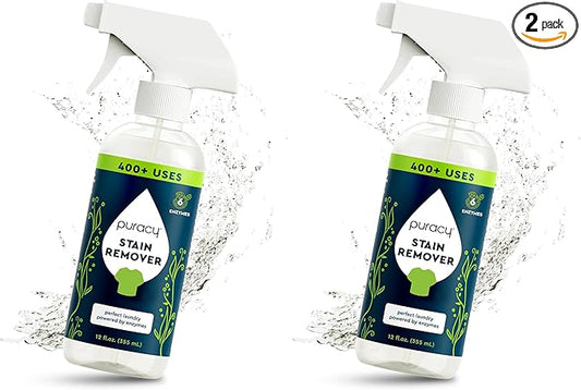 Puracy Stain Remover, Travel and Laundry Stain Cleaner for Clothes, Baby Essentials, Kids Stains, Oil and Fabric Spot Cleaner (Stain Remover Spray, 12 fl oz) (Pack of 2)