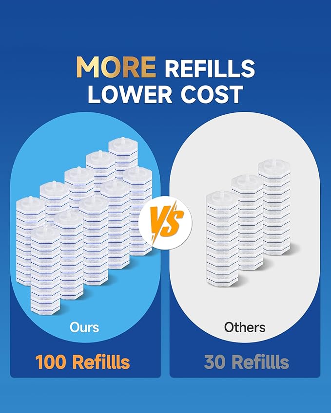 100 Count Toilet Wand Refills Compatible for Clorox, 5X Cleaning Power Toilet Bowl Wand Refills & High-Density Disposable Toilet Brush Scrubber - No Falling Apart, Instant Foam Cleaning