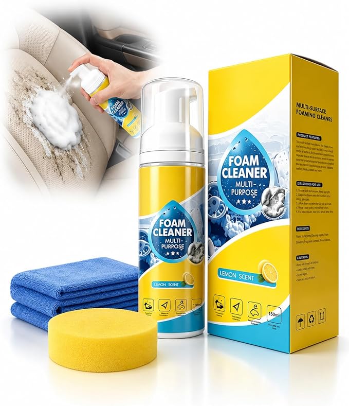 Foam Cleaner All Purpose, 4-in-1 Multi-Enzyme No-Rinse Deep Cleaning Spray for Car Interior, Kitchen Grease, Bathroom Tiles, Sofa Upholstery, Multi-Surface Home & Auto Cleaner (1)