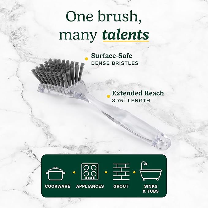 Cuisinart Dish Brush with Handle 2 Pack – Kitchen Scrub Brush for Dishes, Pots & Pans, Non-Scratch Dish Scrubber, Firm Bristles for Sink & Cookware, Comfortable Grip for Everyday Cleaning