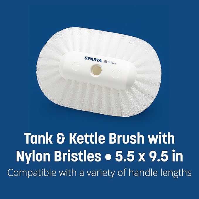 SPARTA Tank and Kettle Scrub Brush Head Heavy-Duty Tile Brush, Handle Compatible (Sold Separately) for Optimal Access in Spacious Containers, Nylon Bristle, 9.5 x 5.5 x 4 Inches, White, (Pack of 12)