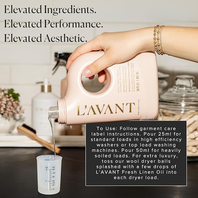 L'AVANT Collective Luxury Laundry Detergent | Blushed Bergamot | Natural Non-Toxic Liquid Laundry Soap with Enzymes | Plant-Based, HE Compatible, Protects Colors | 30 oz