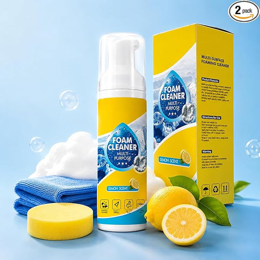 Multi-Enzyme Foam Cleaner Spray (5oz), Deep Cleaning No-Rinse Multi-Surface Foam for Car Interior, Sofa, Kitchen & Bathroom, Lemon Scent (2)