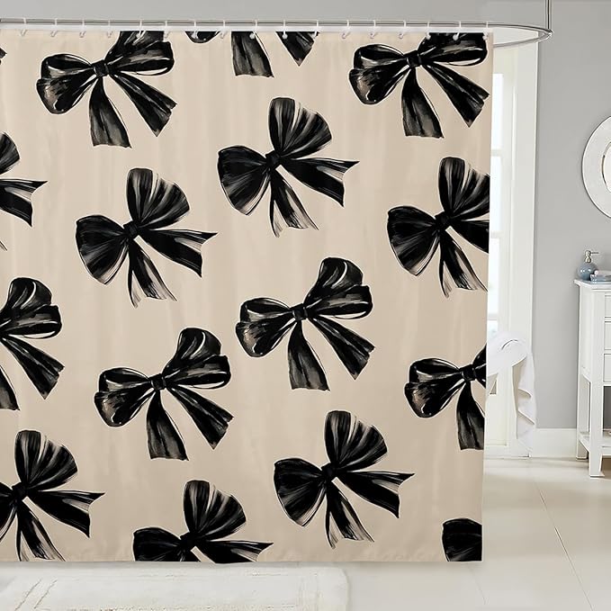 Erosebridal Bow Bathroom Curtain and Bath Mat for Kids Girls Teen