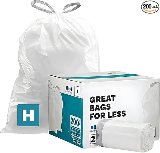 Plasticplace White Drawstring Lavender and Soft Vanilla Scented Garbage Can Liners, Compatible with Code H (200 Count), 8-9 Gallon / 30-35 Liter, 18.5" x 28