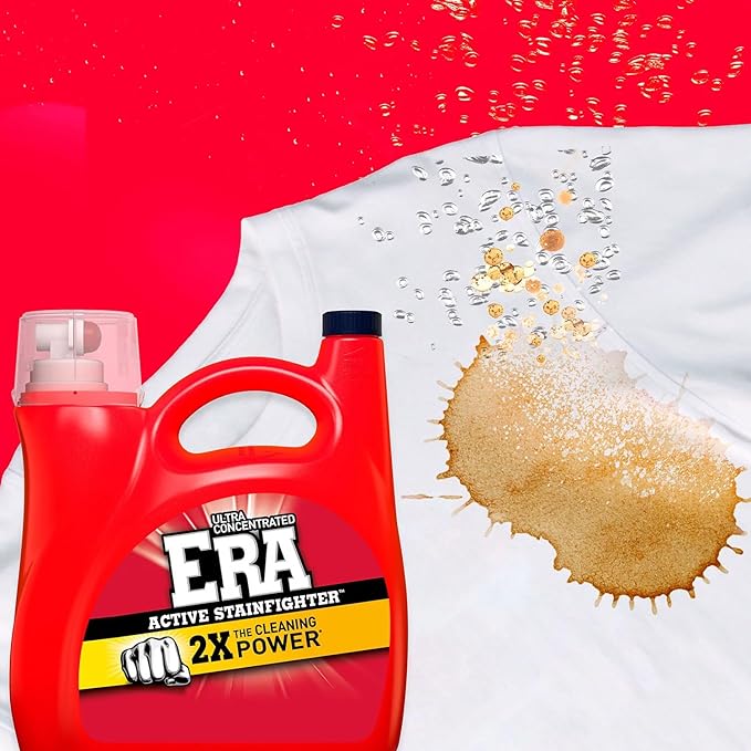 Era 2X Ultra Active Stainfighter Formula Liquid Laundry Detergent 154 fl oz, 107 Loads Stain Fighter Laundry Detergent for Deep Stain Removal Tough on Stains Fighter High Efficiency