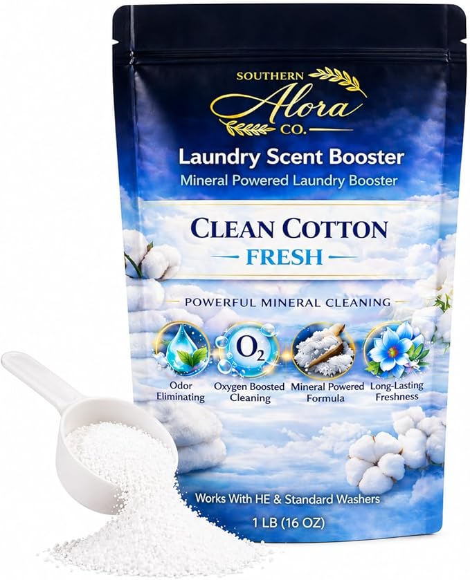 Oxygen Boosted Laundry Scent Booster Powder – Laundry Booster & Odor Eliminator, Laundry Freshener, Deep Clean Detergent Booster, Long Lasting Laundry Scent, HE Safe (1lb) (Clean Cotton Fresh)