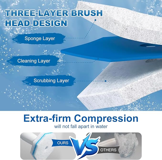20Pcs Disposable Toilet Bowl Wand Refills, Toilet Bowl Cleaners Scrubber, 5X Cleaning Power Toilet Brush Heads Replacement Cleaner Refill Pads Compatible with Clorox